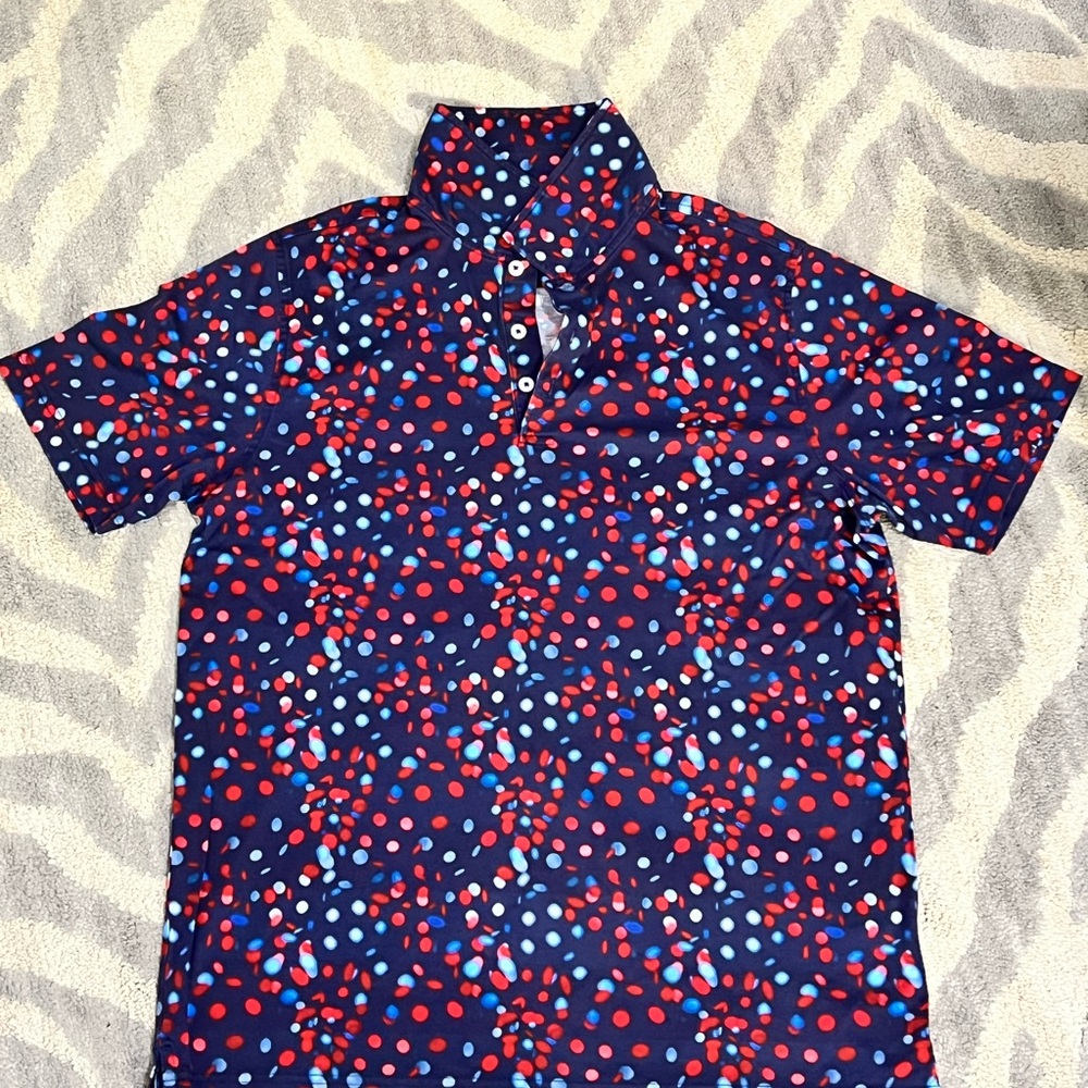 Bugatchi Navy and Red Polka Dot Polo Shirt